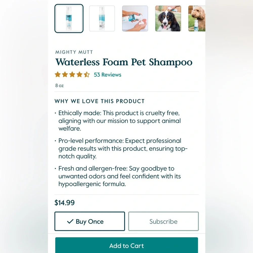 Mighty Mutt Waterless Foam Shampoo